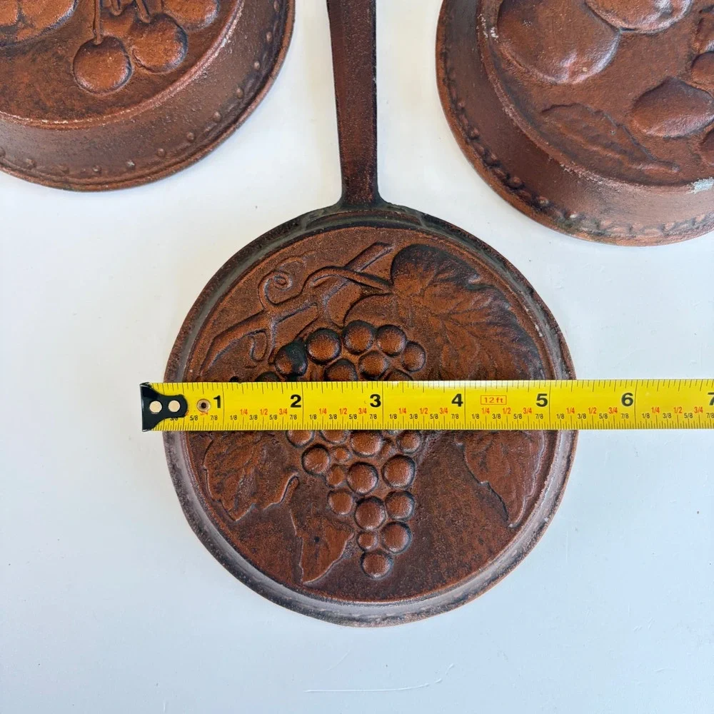 Vintage Set of 3 Fruit Embossed Cast Metal Copper Tone Wall Hanging Molds 9.75in